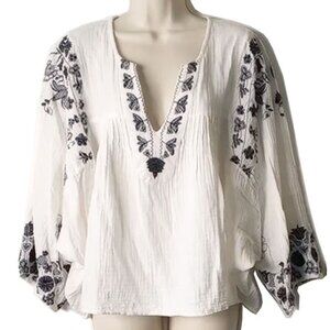 World Market Cotton Gauze Embroidered Batwing Peasant Blouse L/XL White  50off3